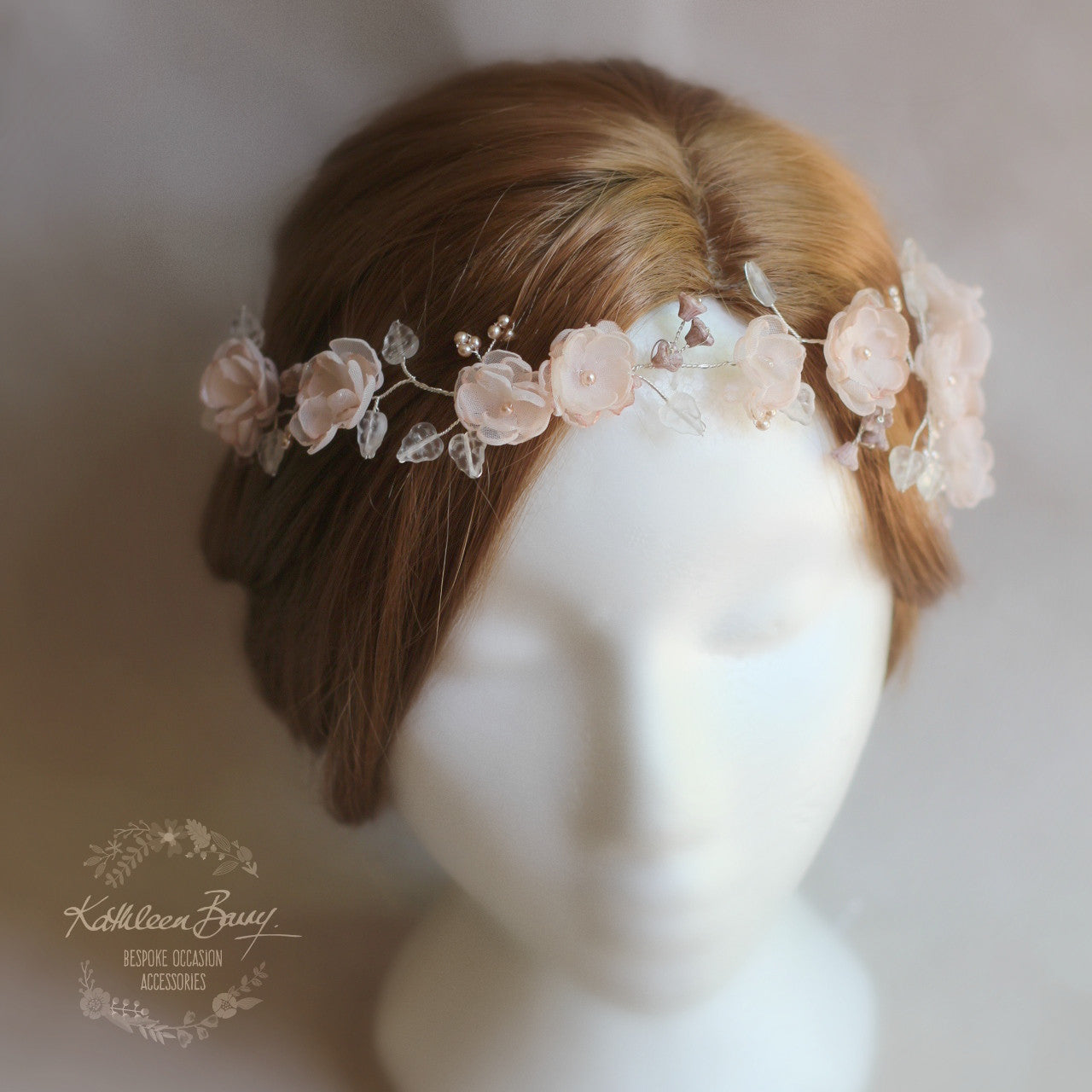 Lilly-Belle Blush pink, handmade blossom hair wreath - bride flower crown / vine