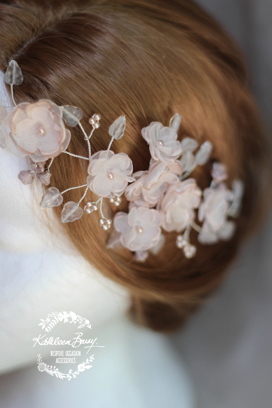 Lilly-Belle Blush pink, handmade blossom hair wreath - bride flower crown / vine