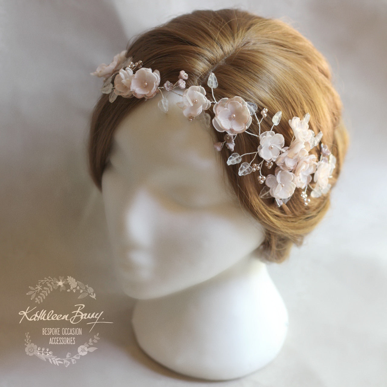 Lilly-Belle Blush pink, handmade blossom hair wreath - bride flower crown / vine