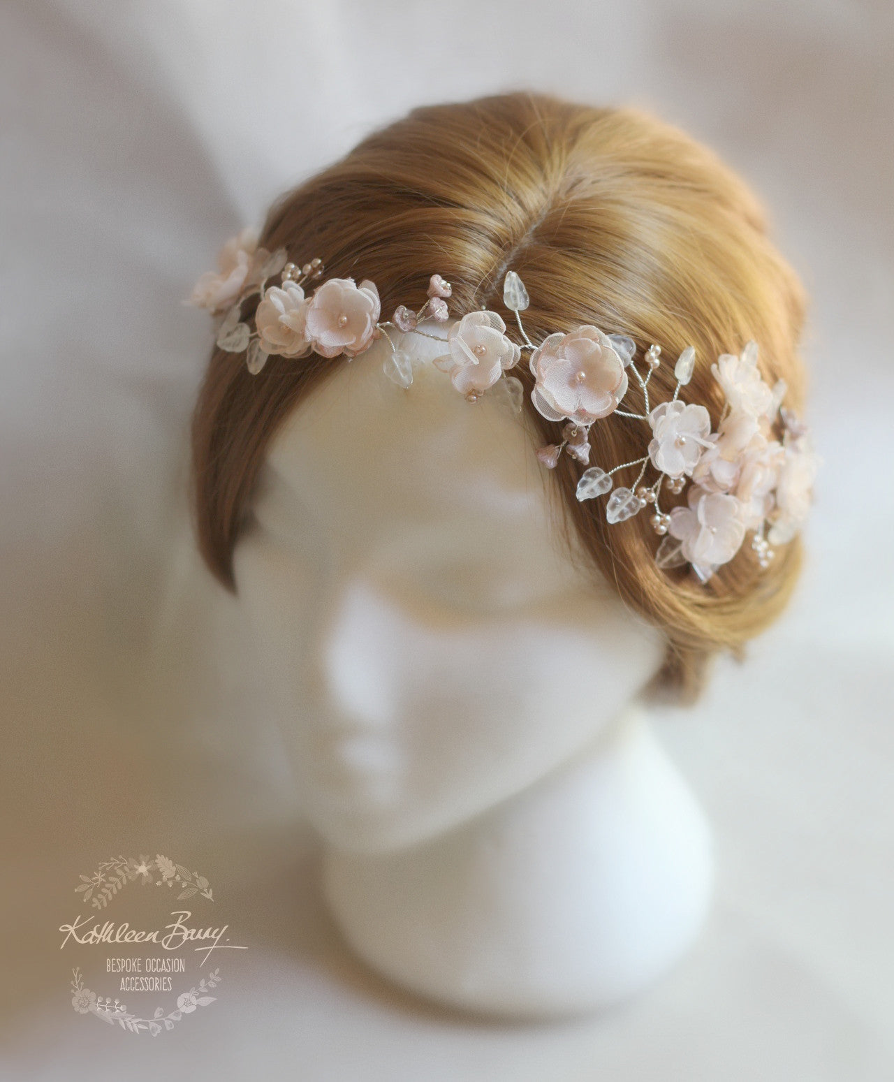 Lilly-Belle Blush pink, handmade blossom hair wreath - bride flower crown / vine