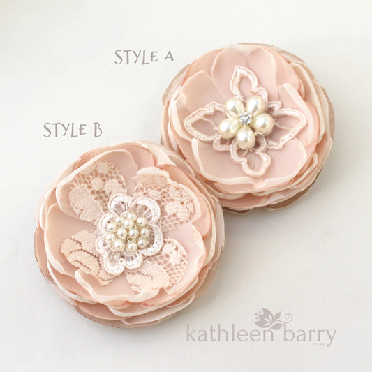 Blush pink hair flower or brooch - Bride, flower girl, bridesmaid, mother of the bride or groom gifts