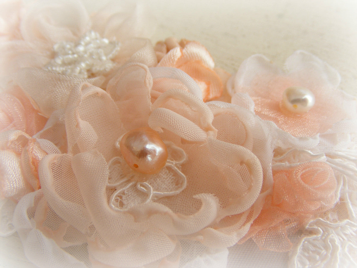 Gwen dress sash Wedding dress bridal belt - Coral peach accents - colors to order