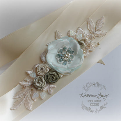 mint green sash for dress Mint Green Flower Belt: Wedding Dress Sash, Baby Shower Decor