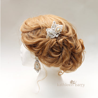 Carol-Ann Butterfly lace hair clip - Rhinestone and crystal beaded embroidery - custom colors available