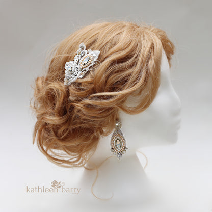 Carol-Ann Butterfly lace hair clip - Rhinestone and crystal beaded embroidery - custom colors available