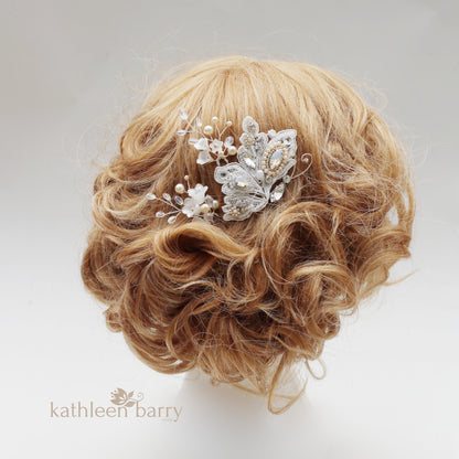 Carol-Ann Butterfly lace hair clip - Rhinestone and crystal beaded embroidery - custom colors available