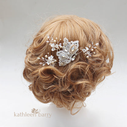 Carol-Ann Butterfly lace hair clip - Rhinestone and crystal beaded embroidery - custom colors available