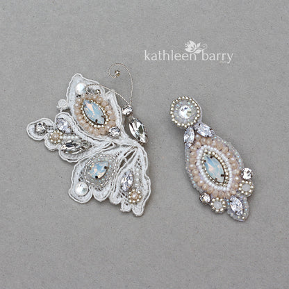 Carol-Ann Butterfly lace hair clip - Rhinestone and crystal beaded embroidery - custom colors available
