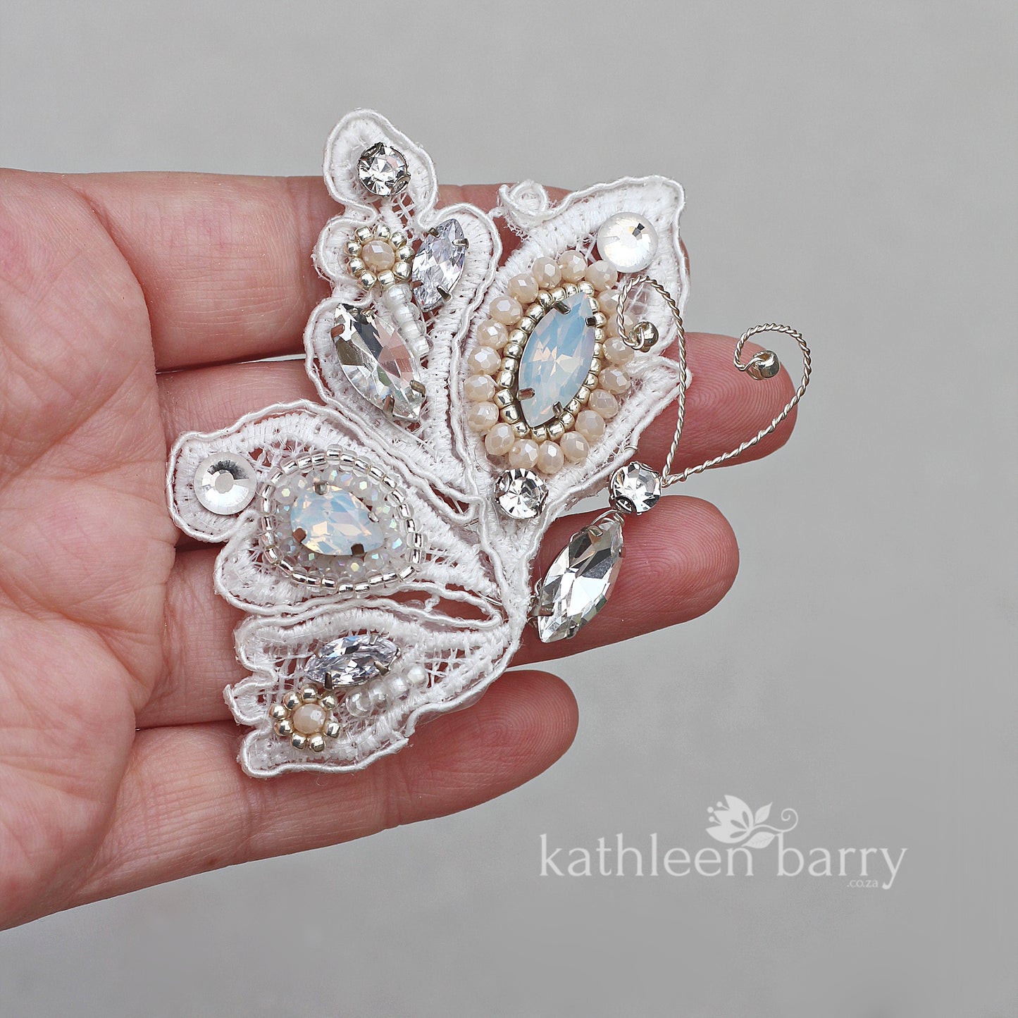Carol-Ann Butterfly lace hair clip - Rhinestone and crystal beaded embroidery - custom colors available