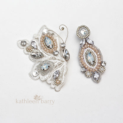 Carol-Ann Butterfly lace hair clip - Rhinestone and crystal beaded embroidery - custom colors available