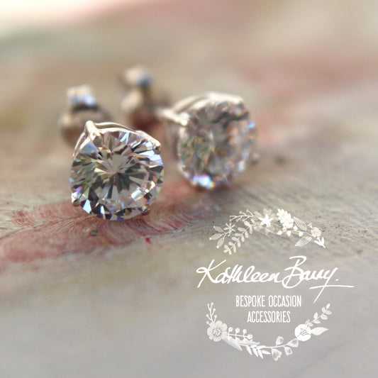 Cubic Zirconia studs - Sterling silver - Sizes range from 9mm to 5mm stones (limited stock)