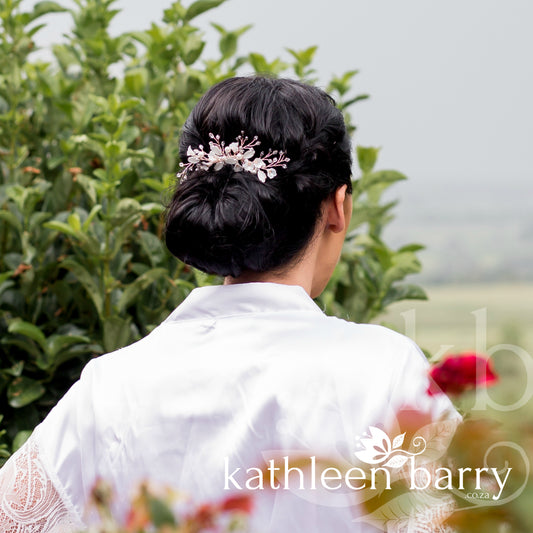 Freya Floral Spray Crystal, Pearl & Rhinestone Comb - Color options available