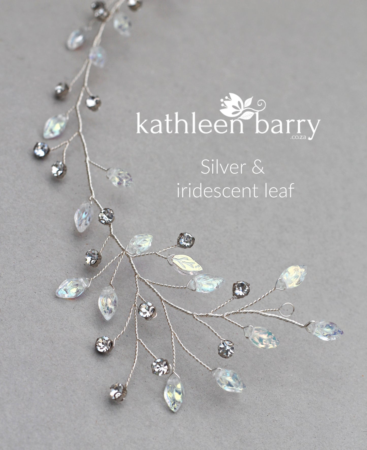 Carlene circlet with glass leaf and rhinestone crystal - bridal headband wreath vine