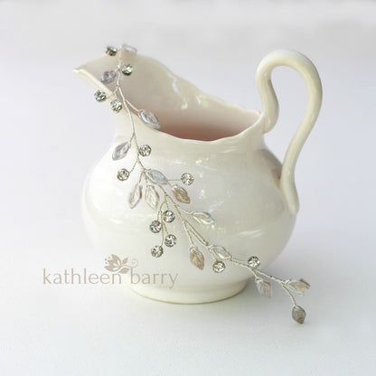 Carlene circlet with glass leaf and rhinestone crystal - Silver, gold or rose gold