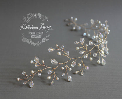Carly Hair vine - crystal and pearl - available in silver, gold, rose gold plated finish