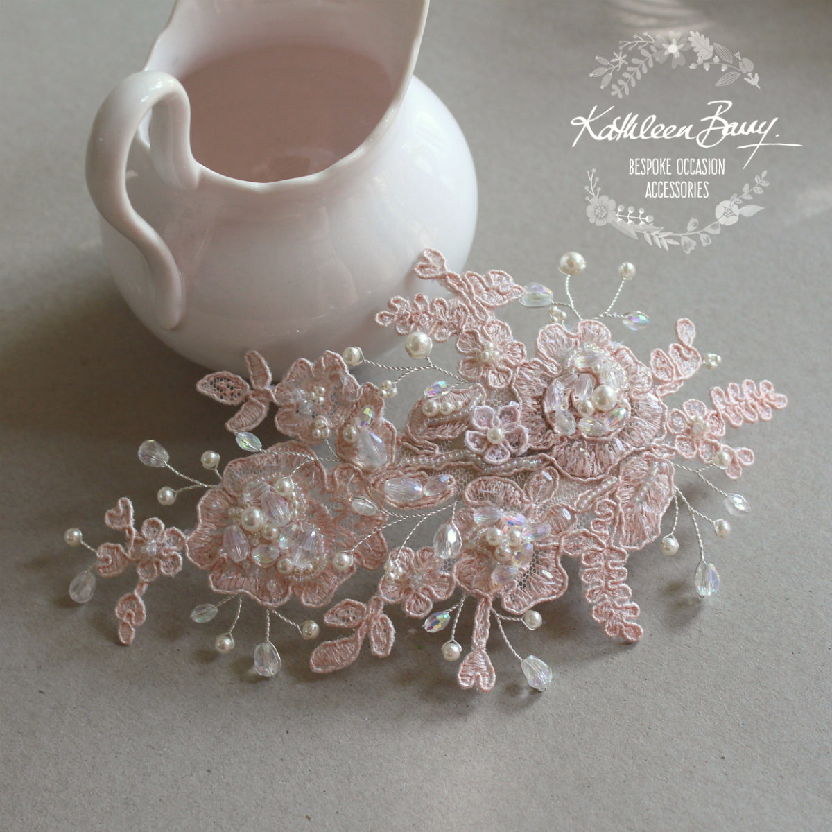 Carmen Lace bridal hairpiece clip  - Lace, pearl and metallic color options available