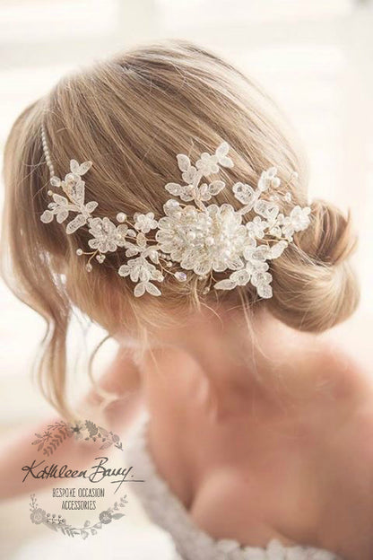 Lace bridal hair clip veil comb kathleen barry