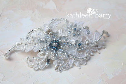 Navy blue ivory lace hairpiece - veil accessory - Custom colors available - STYLE: Casey