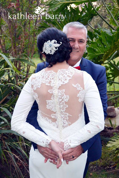 Navy blue ivory lace hairpiece - veil accessory - Custom colors available - STYLE: Casey