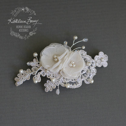 Kali floral lace hairpiece - dainty hair clip - Bridal wedding hair accessory - Blush pink, Ivory or White