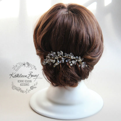 Celeste Leaf Art deco style Crystal Rhinestone & Pearl - Pale gold, silver or rose gold