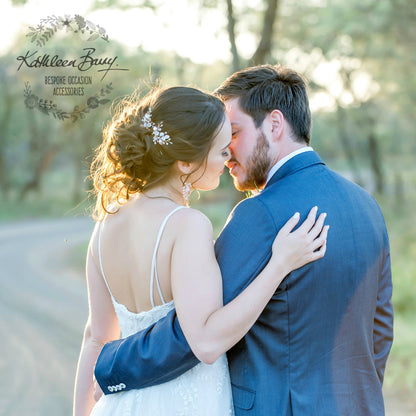 Nadine Floral leaf hair pin crystal & pearl - Rose gold, gold or silver - sold individually