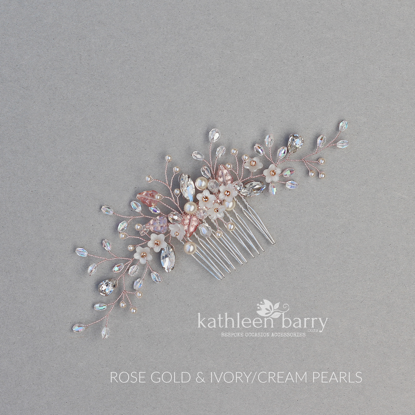 Charlotte Floral Crystal, Pearl & Rhinestone Comb - Gold, silver or rose gold