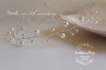 Cherize Bridal Pearl Hair Vine - Bridal wreath - Gold, silver, rose gold options - two pearl size options FROM: