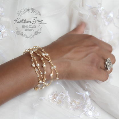 Cherize - Wrap cuff bracelet Pearls & plated wirework in gold, silver or Rose gold.