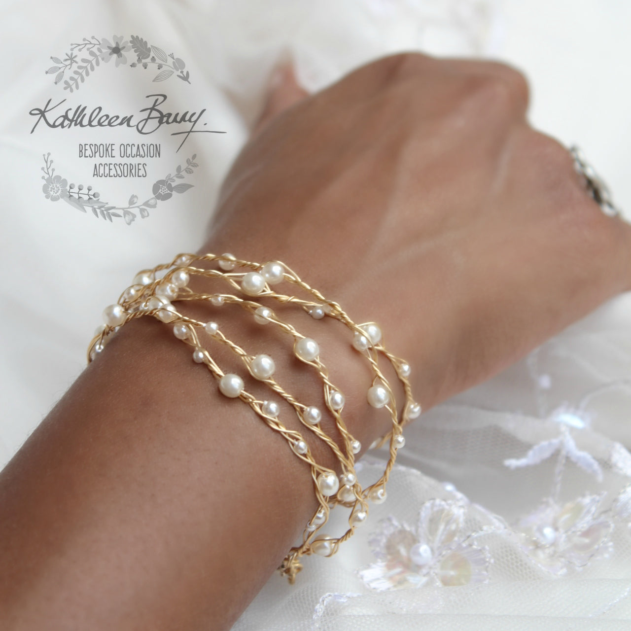 Wrap cuff bracelet boho style Pearls wire in gold silver rose
