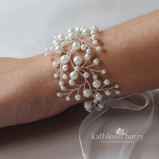 Annastayja cuff corsage bracelet assorted pearl and finish colors available