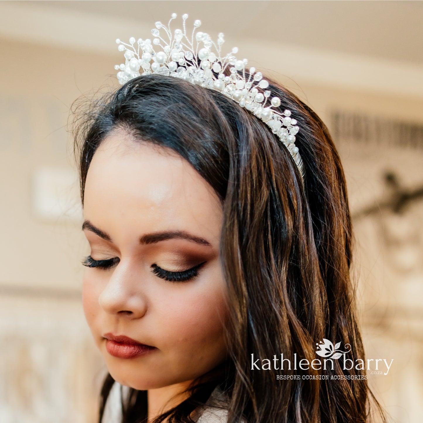 Alita pearl & crystal tiara style crown -Assorted colors available