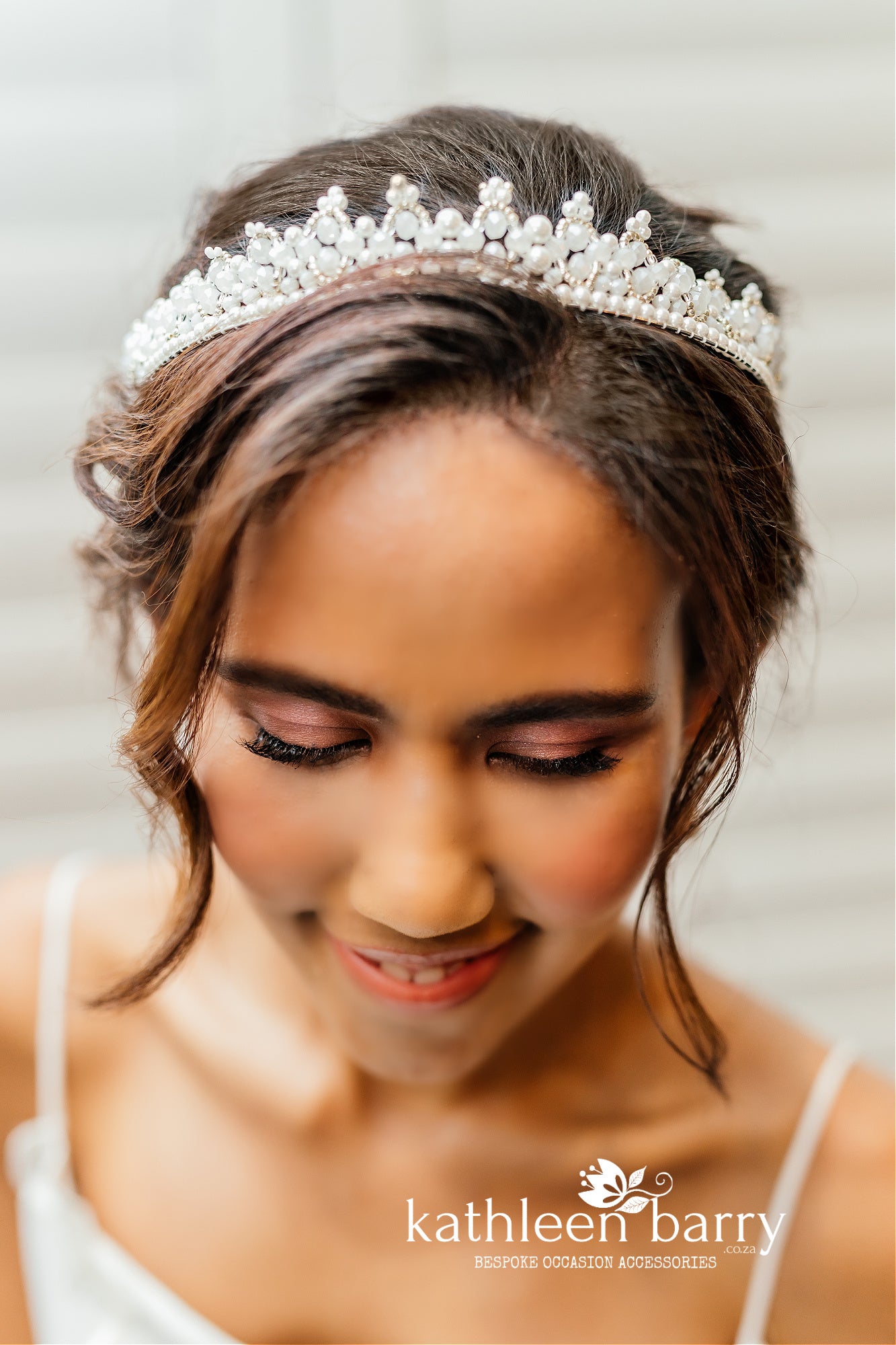 Tessa white beaded crown tiara style - custom colors available