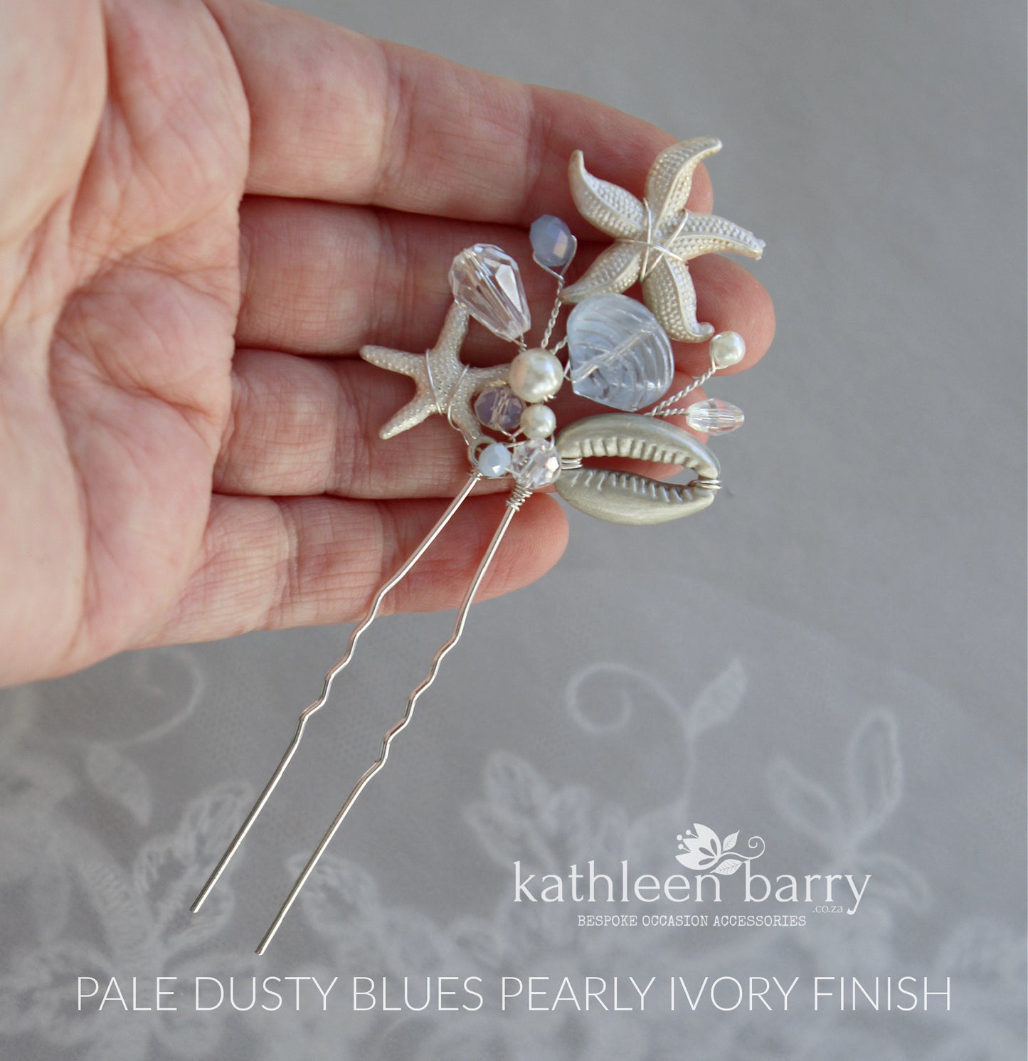 Christy Starfish, shell & pearl hair pins beach destination weddings - assorted colors available