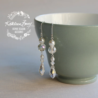 Clare Earrings Crystal & Pearl Gold, silver or rose gold option