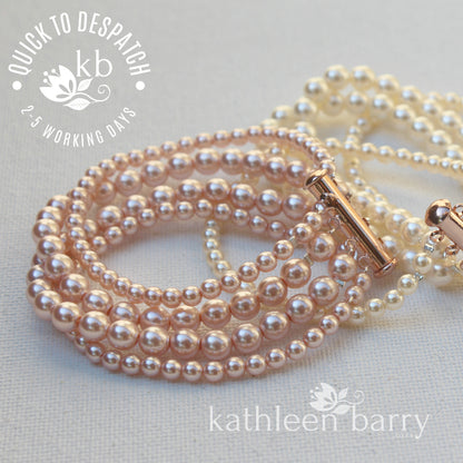 Colleen 4 strand pearl cuff bracelet - Sold individually - Rose gold, gold or silver