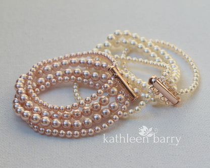 Colleen 4 strand pearl cuff bracelet - Sold individually - Rose gold, gold or silver