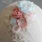 Mandy Bridal Hairpiece - floral veil comb - wedding hair accessory - Turquoise, coral, blush - colors to order