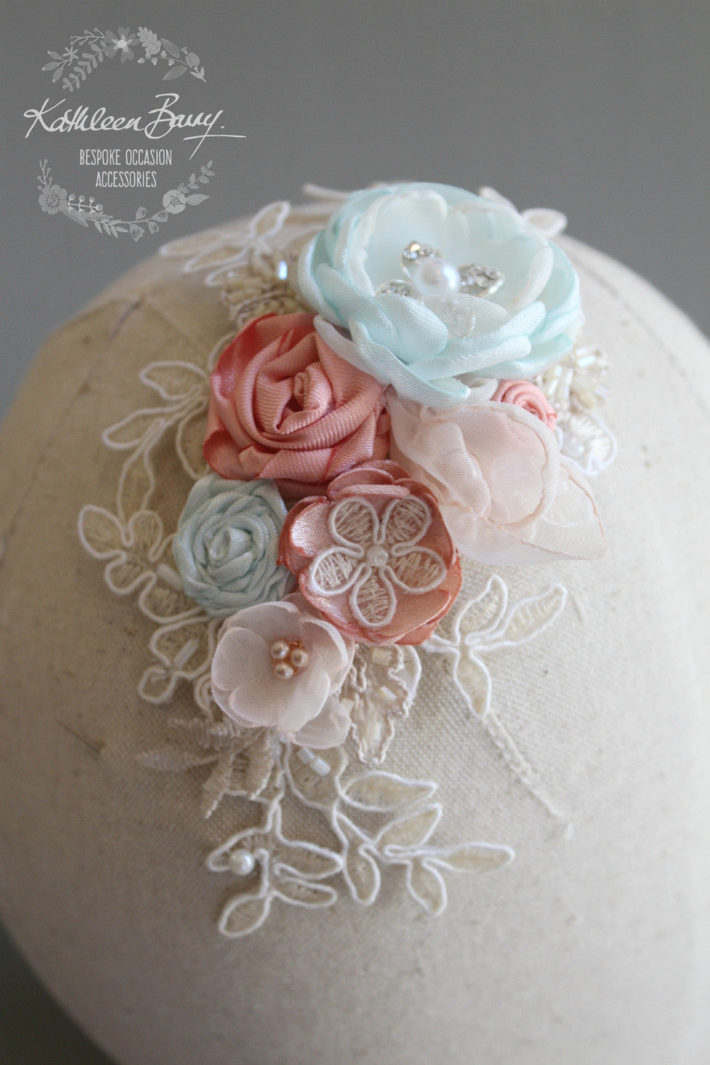 Mandy Bridal Hairpiece - floral veil comb - wedding hair accessory - Turquoise, coral, blush - colors to order