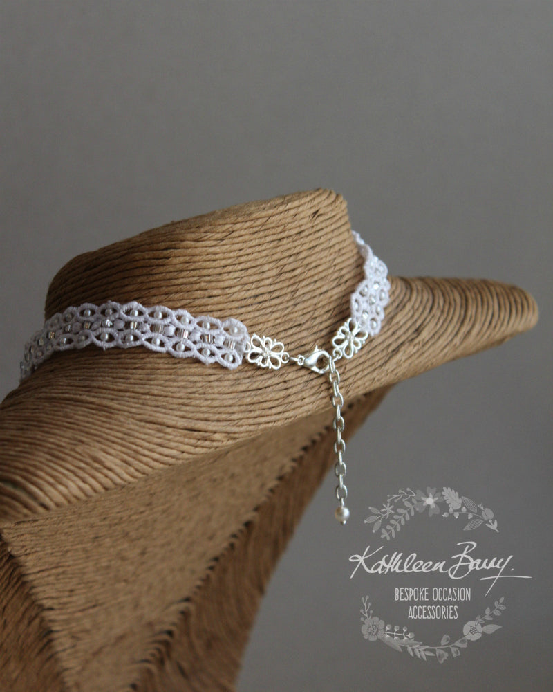 Kelly Lace Choker necklace with focal Pearl Drop - Color Options Available
