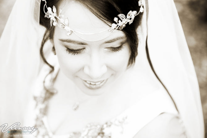 Dana Silver Bridal crown - leaf detail - wedding hair accessories - wreath