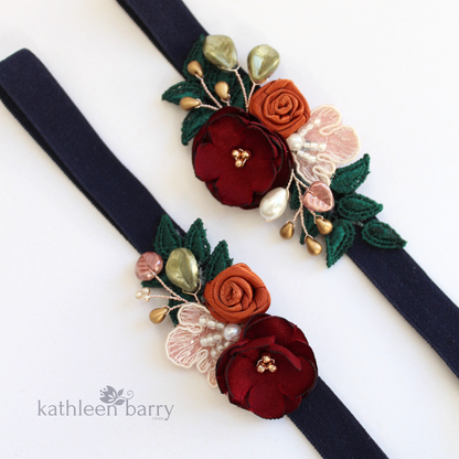 Laetitia custom heirloom garter set (or individually) custom colors to order