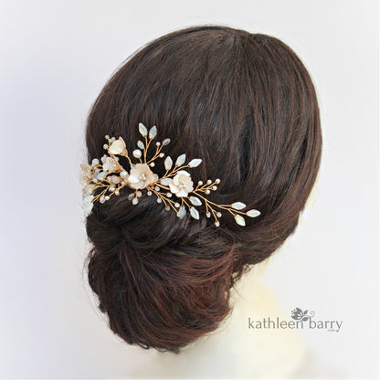 Danielle - Statement floral and pearl hairpiece -  color options available