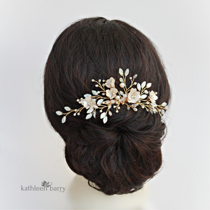 Danielle - Statement floral and pearl hairpiece -  color options available