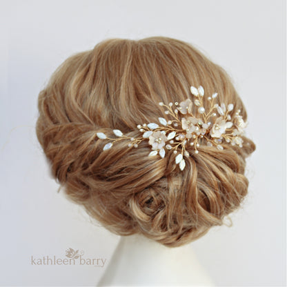Danielle - Statement floral and pearl hairpiece -  color options available