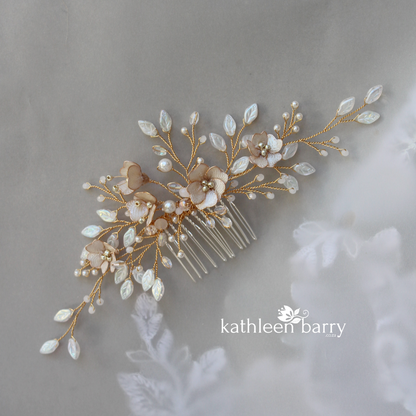 Danielle - Statement floral and pearl hairpiece -  color options available