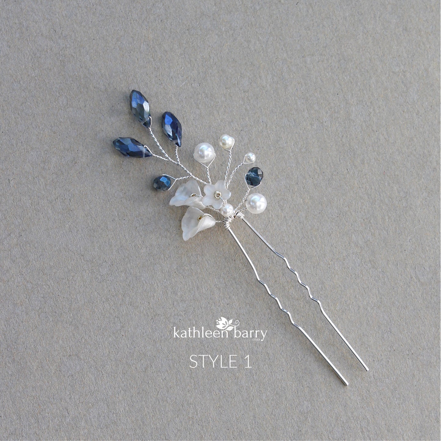 Delft blue Monica hair pins mix and match - 3 styles - silver (sold individually) something blue