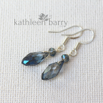 Kate Navy blue crystal drop earrings, Silver, gold or rose gold finish (color options available)