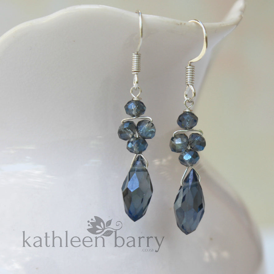 Navy blue crystal drop earrings, Silver or gold or rose gold finish STYLE: Grace
