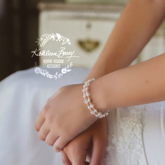 Donna rose gold crystal pearl double strand bracelet - Silver available